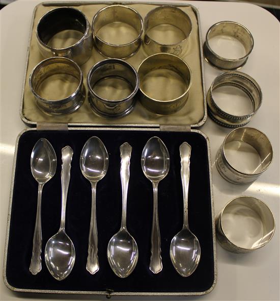 Silver tea spoons & napkin rings